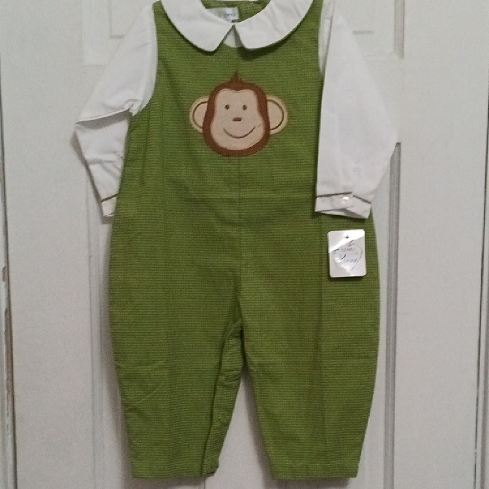 Green Baby Romper with Monkey Design